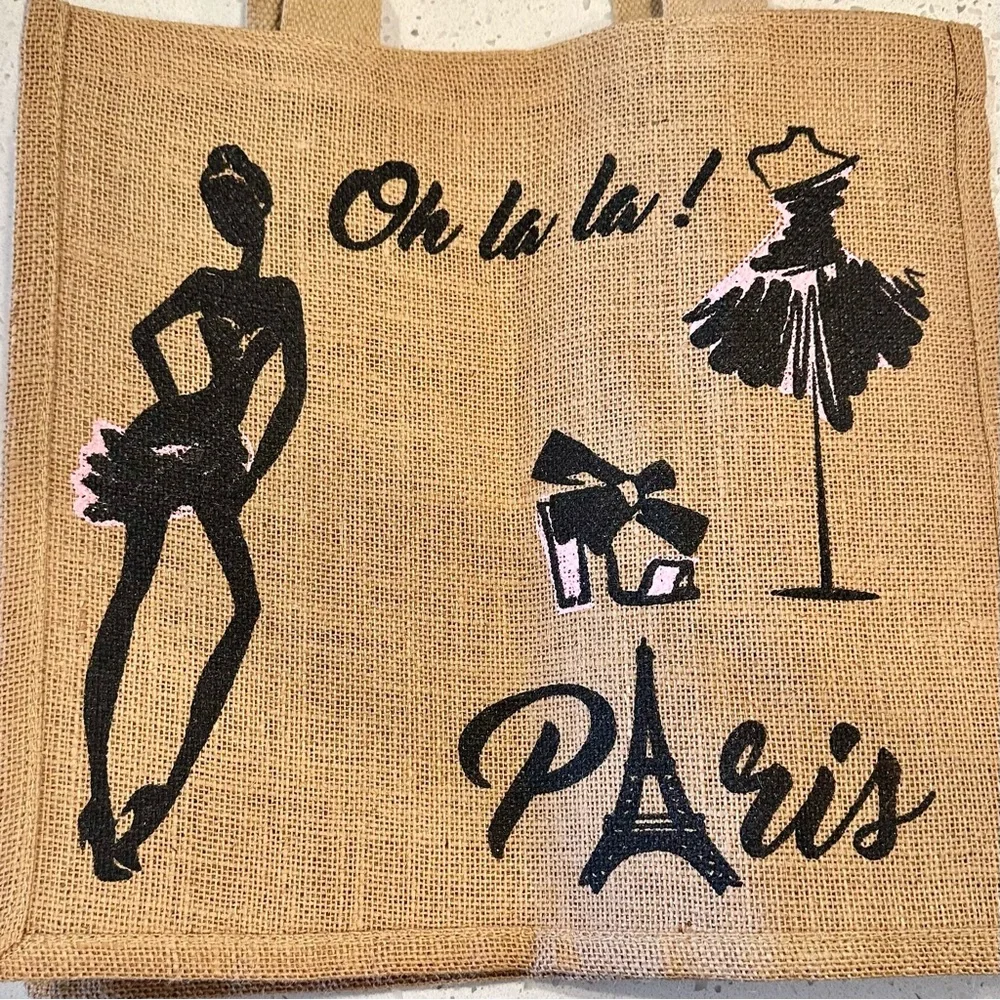 French Jute Eiffel Tower Parisian Tote Shopping Bag